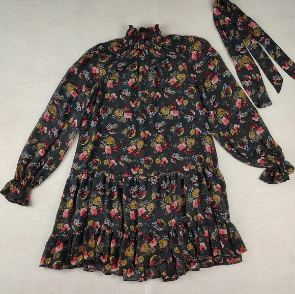 Cinq A Sept Daija Tiered Floral-print Chiffon Mini Dress In Charcoal Size 2 - Picture 6 of 9